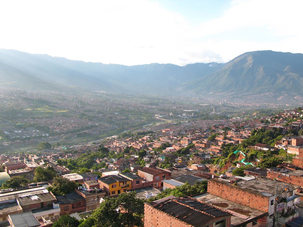 Panoramic view of Medellín surrounded by mountains